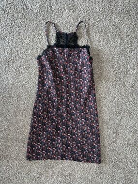 Hollister Black Floral Lace-Trim Slip Mini Dress